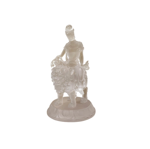 White Crystal Glass Liuli Pate-de-Verre Manjushri Kwan Yin Bodhisattva Statue GB026S