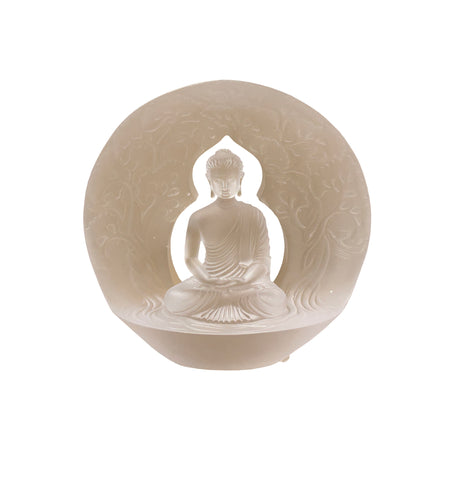 White Crystal Glass Liuli Pate-de-Verre Arch Backdrop Buddha Statue GB027S