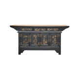 Chinese Black Brown Golden Graphic Low Sideboard Console Table Cabinet GB029S