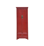 Oriental Classic Slim Red Lacquer Narrow Tall Storage Cabinet GB037S