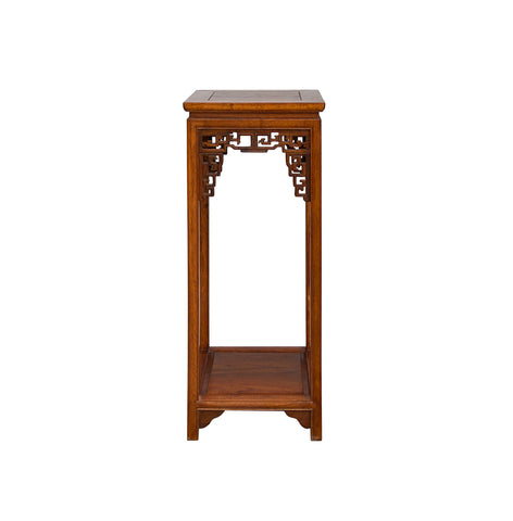Chinese Light Brown Stain Square Ru Yi Plant Stand Pedestal Table GB041S