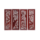 Set 4 Chinese Reddish Brown Wood Flower Birds Carving Wall Panels GB045S
