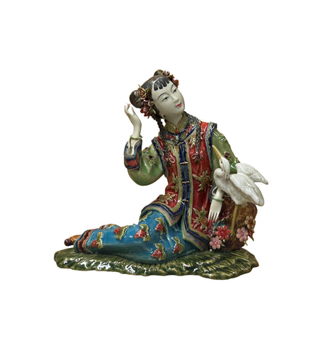 Chinese Porcelain Qing Style Dressing White Crane Lady Figure GB056S
