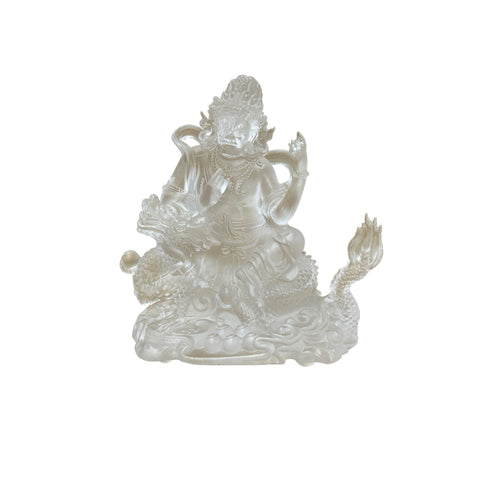 4" White Crystal Glass Tibetan Fortune Double Body Deity Zambala Figure GB059S
