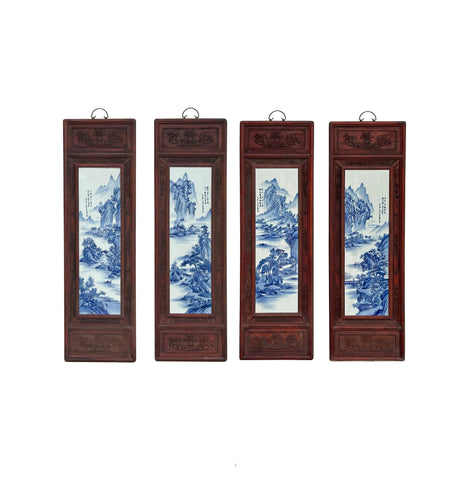 Set 4 Chinese Blue White Landscape Porcelain Painting Wall Panels GB076S
