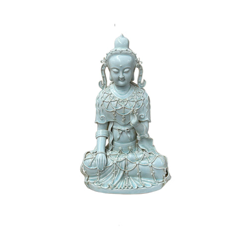 Pale Celadon White  GuanYin Bodhisattva Tong Style Porcelain Statue GB077S