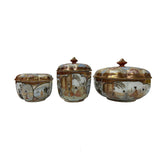 Set 3 Handmade Porcelain Golden Scenery  Graphic Containers  GB082S