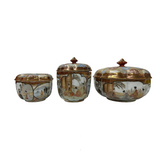 Set 3 Handmade Porcelain Golden Scenery  Graphic Containers  GB082S