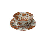 Set Handmade Porcelain Orange Red Flower Graphic Bowl Plate  GB083S