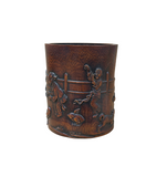 Chinese Bamboo Relief Graphic Motif Carving Brush Pen Holder Art GB088S