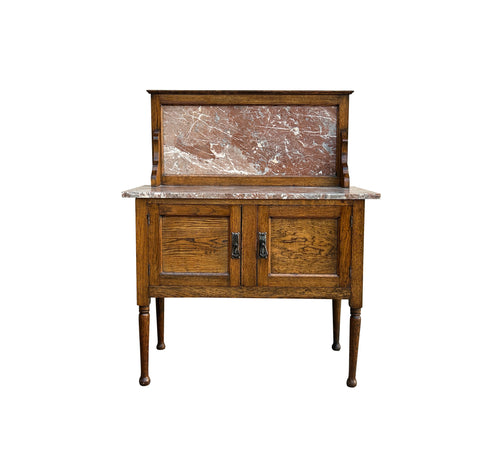 Vintage Medium Brown Rose Pink Marble Stone Top Washstand Side Table Credenza GB110S