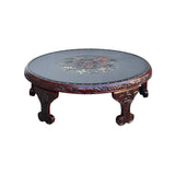 Vintage Brick Red Relief Carving Round Wood Low Kang Coffee Table GB112S