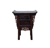 Vintage Chinese Oriental Brown Ru Yi Drawer Altar Foyer Side Table GB114S