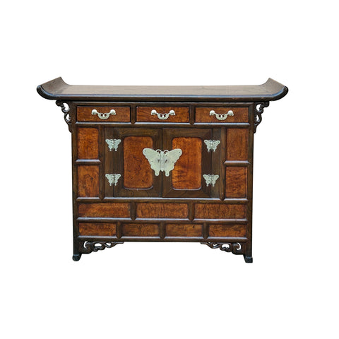 Oriental Two Brown Tone Butterflies Hardware  End Table Nightstand GB120S