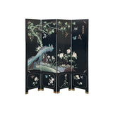 Chinese Black Base Color Flower Birds Graphic Floor Screen Divider GB121S