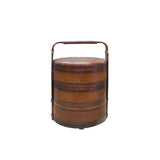 Vintage Oriental Handmade Brown Rattan Stack Basket with Handle GB122S
