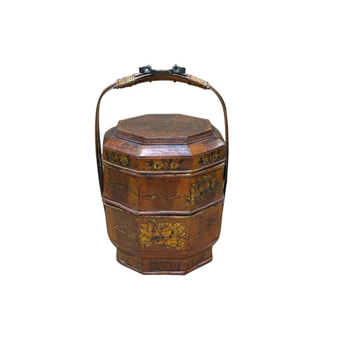 Vintage Oriental Octagonal Golden Graphic Stack Wedding Basket Display GB123S