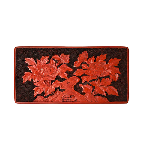 Hand Craft Vintage Chinese Red Lacquer Rectangular Floral Accent Box GB126S