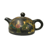Vintage Chinese Black Golden Graphic Zisha Clay Teapot Art Display GB135S