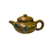 Vintage Chinese Mustard Yellow Graphic Zisha Clay Teapot Art Display GB136S