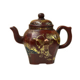 Vintage Chinese Reddish Brown Graphic Zisha Clay Teapot Art Display GB137S