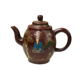 Vintage Chinese Reddish Brown Graphic Zisha Clay Teapot Art Display GB145S