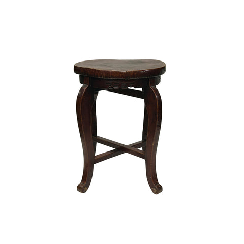 Vintage Oriental Brown Leather Top Round 4 Legs Stool Table GB148S