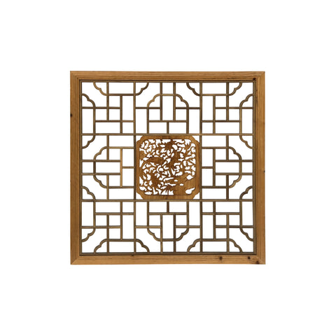 Square Flower Birds Geometric Lattice Raw Wood Wall Plaque Panel GB149S