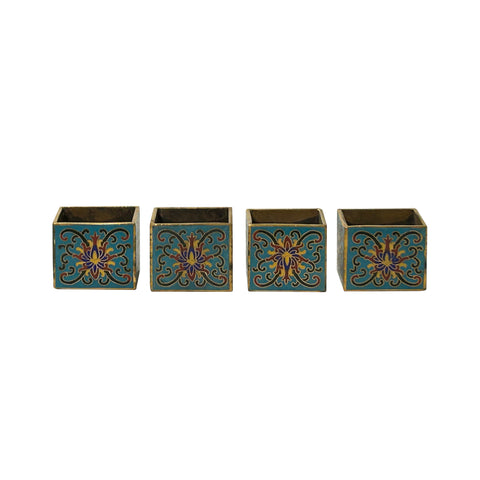 Set of 4 Turquoise Enamel Cloisonne Furniture Feet Metal Bracket GB150S