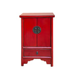 Oriental Distressed Red Medallion Hardware End Table Nightstand GB154S