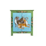 Tibetan Style Lime Green Blue Two Tigers End Table Nightstand GB156S