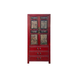 Vintage Oriental Red Beige People Scenery Graphic Storage Cabinet GB157S