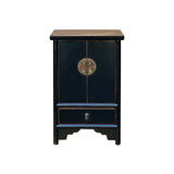 Oriental Distressed Black Medallion Hardware End Table Nightstand GB159S
