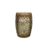 Vintage Oriental Chinoiserie Western Graphic Porcelain Stool Table Ottoman GB163S