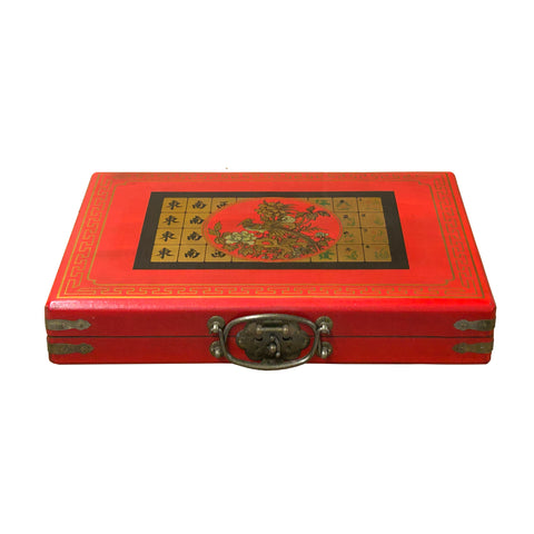 Chinese Flower Bird Red Vinyl Box Regular Size Mahjong Tiles Game Set GB166S