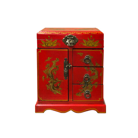 Chinese Oriental Red Dragon Phoenix Mirror Rectangular Jewelry Box GB168S