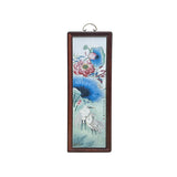 Vintage Chinese Wood Frame Porcelain Egret Lotus Wall Plaque Panel GB170S
