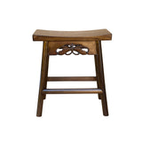 Walnut Brown Butterfly Accent Rectangle Backless Bench Side Table GB173S