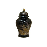 Oriental Black Glaze Porcelain Temple Jar Golden Flower Graphic GB176S