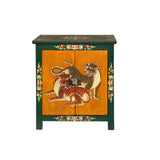 Tibetan Style Green Orange Two Tigers End Table Nightstand GB178S