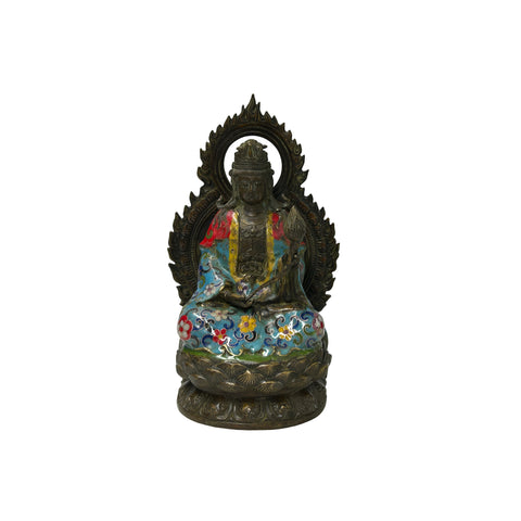 Vintage Cloisonne Enamel Lotus Bodhisattva Metal Buddha Statue GB181S