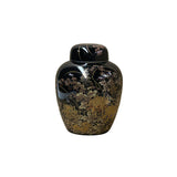 Oriental Black Glaze Porcelain Small Round Jar Golden Flower Graphic GB185S