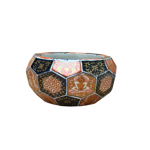 7" Oriental Multi-Color Graphic Porcelain Octagonal Bowl Display Art GB190S