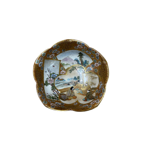 Oriental Flower Star Shape Porcelain Plates Golden Scenery Graphic GB192S