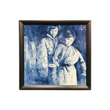 Contemporary Blue White People Graphic Porcelain Wood Framed Art GB200S