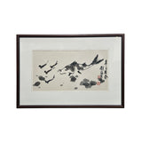 Oriental Thumb Ink Paint Koi Fishes Horizontal Wood Framed Art GB201S