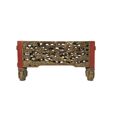 Chinese Vintage Wood Golden Relief Carving Wall Hanging Art Plaque GB203S