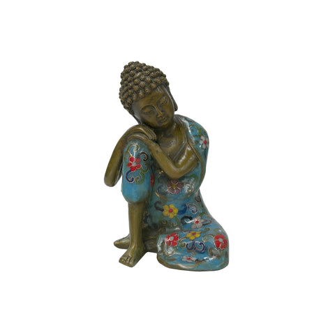 Vintage Cloisonne Enamel Lotus Resting Buddha Metal Statue GB204S