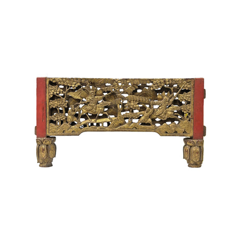 Chinese Vintage Wood Golden Relief Carving Wall Hanging Art Plaque GB207S