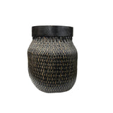 Vintage Oriental Handmade Black Rattan Bamboo Open Basket GB208S
